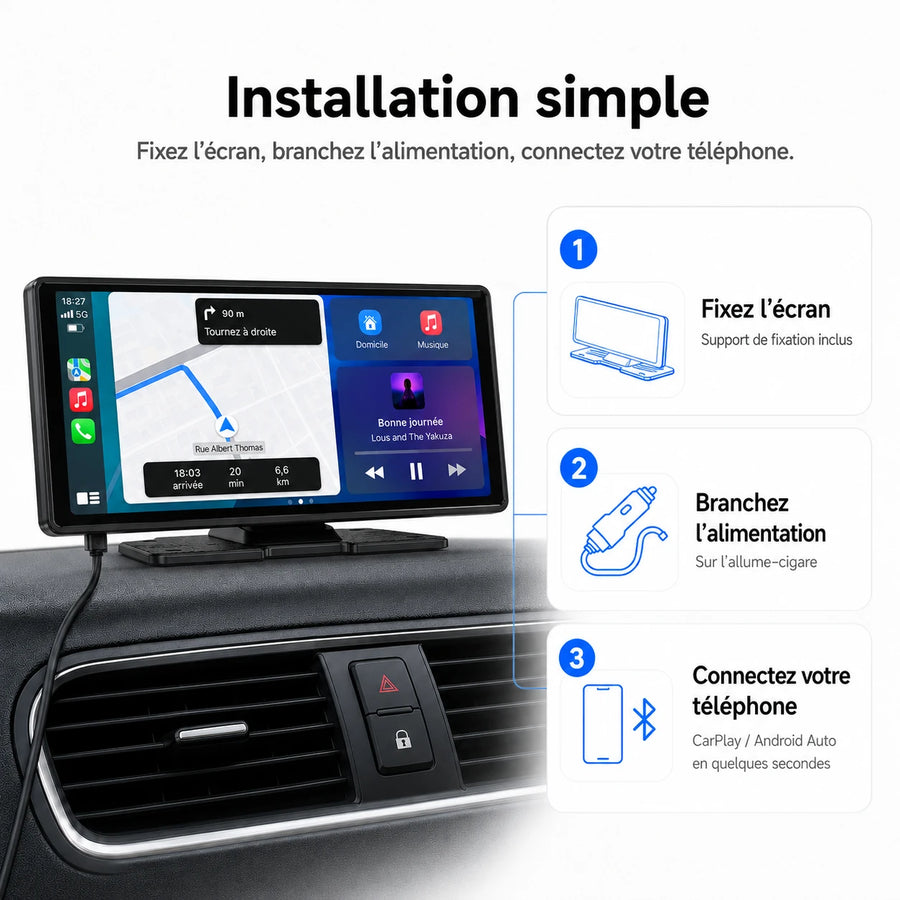Écran Universel CarPlay & Android Auto - 10 pouces