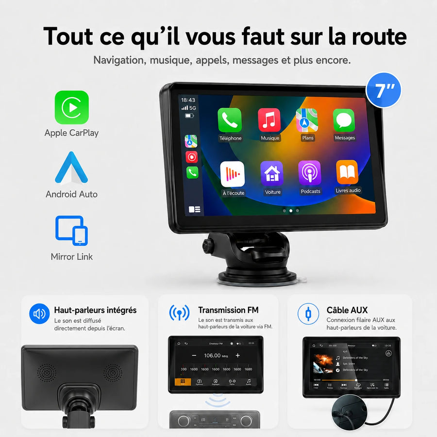 Écran Universel CarPlay & Android Auto - 7 pouces