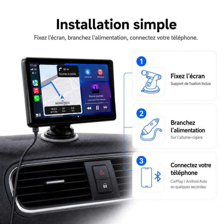 Écran Universel CarPlay & Android Auto - 7 pouces