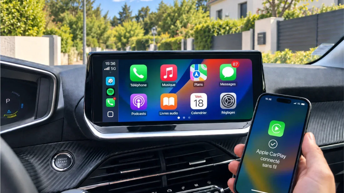 Réglages CarPlay sans fil sur iPhone et écran de voiture connecté