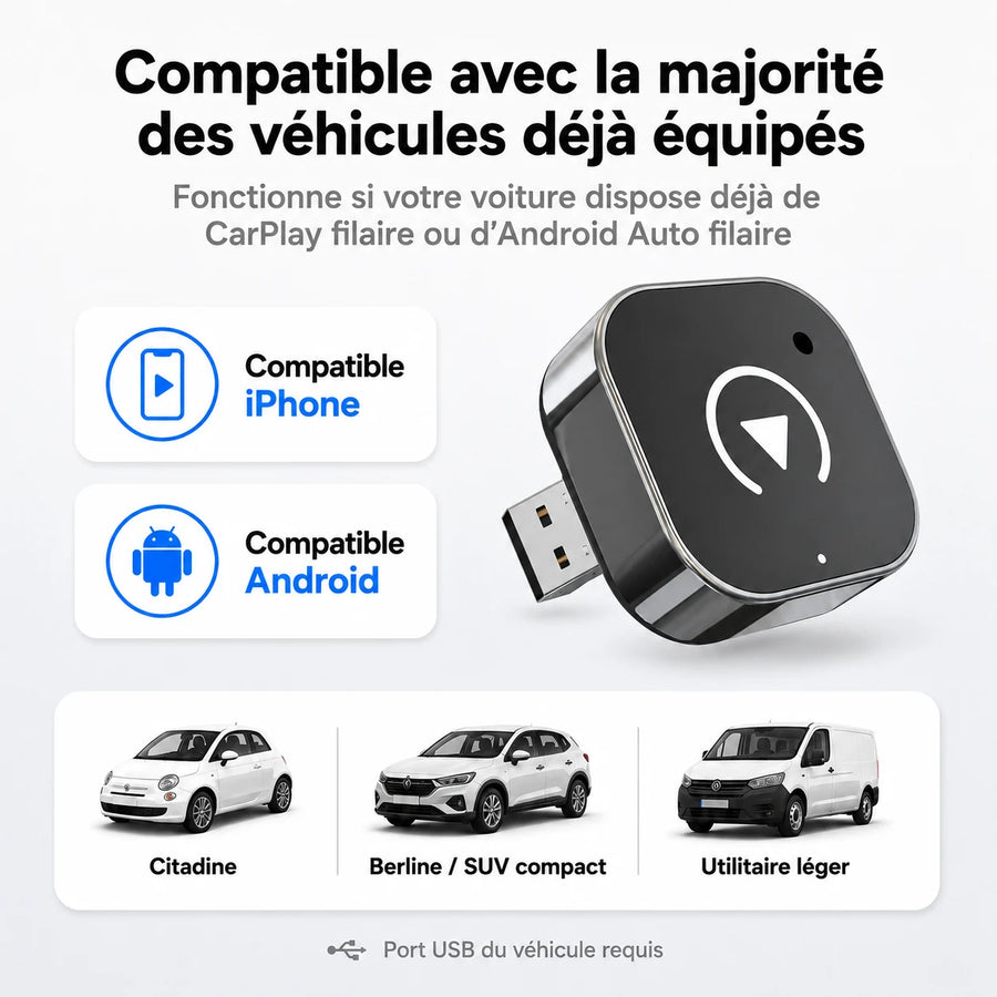 Adaptateur CarPlay & Android Auto sans fil