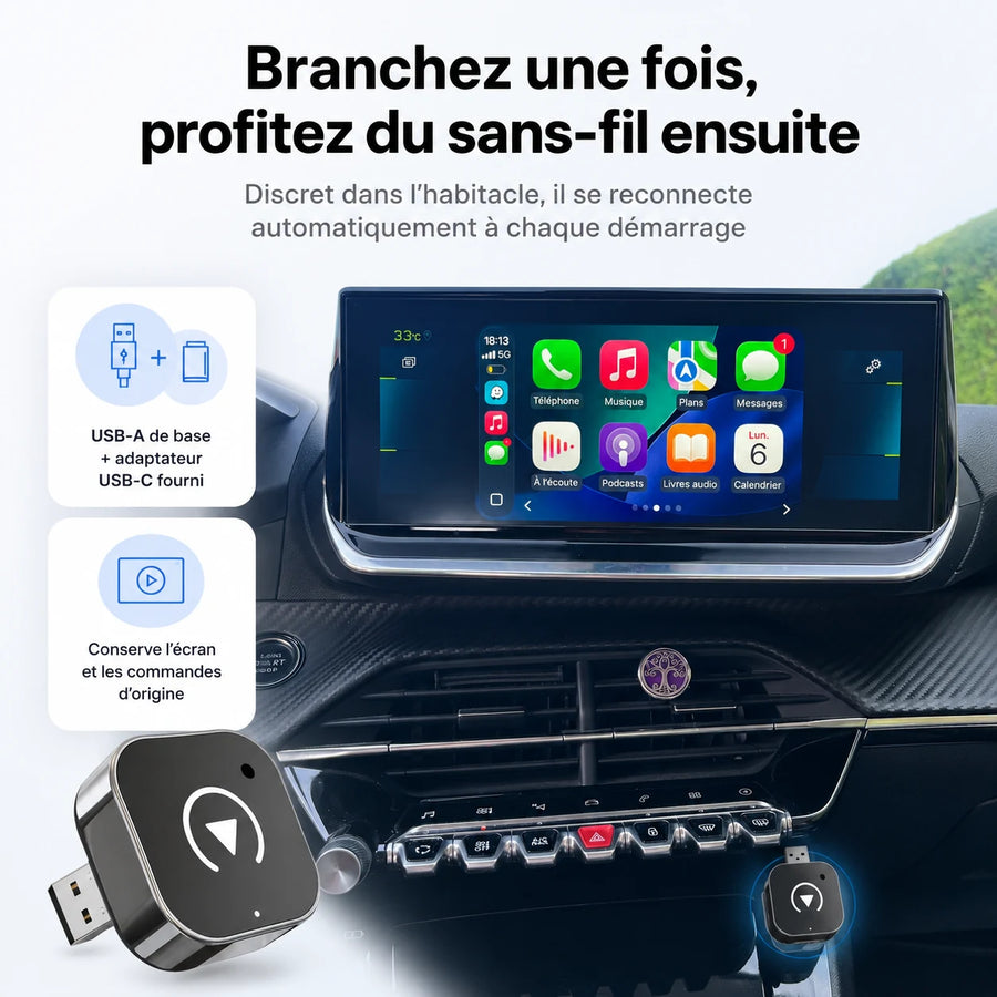 Adaptateur CarPlay & Android Auto sans fil