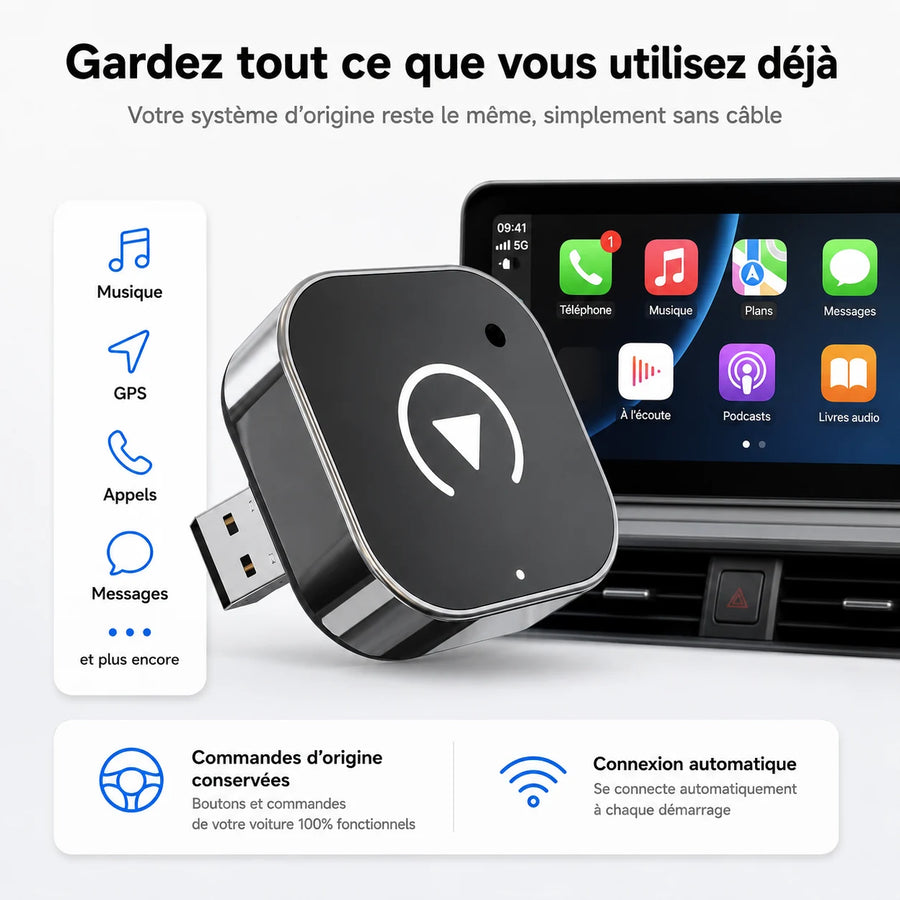 Adaptateur CarPlay & Android Auto sans fil
