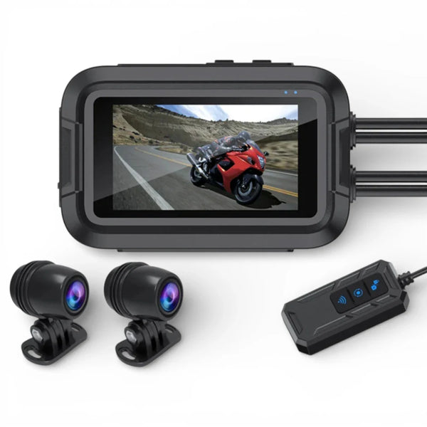 Dashcam moto avec écran 3 pouces, deux caméras étanches et télécommande