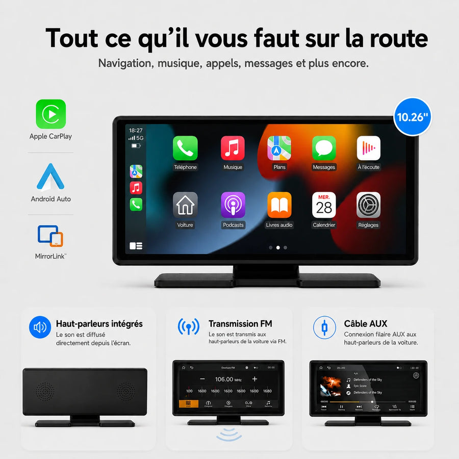 Écran Universel CarPlay & Android Auto - 10 pouces