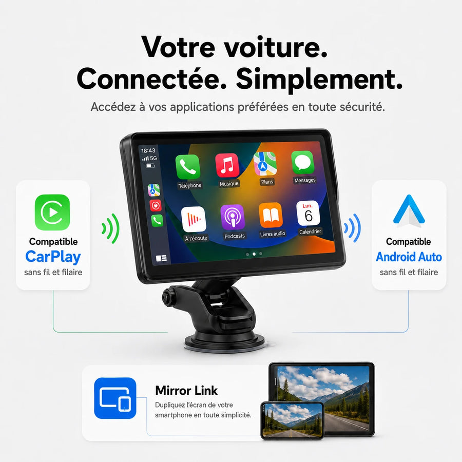 Écran Universel CarPlay & Android Auto - 7 pouces