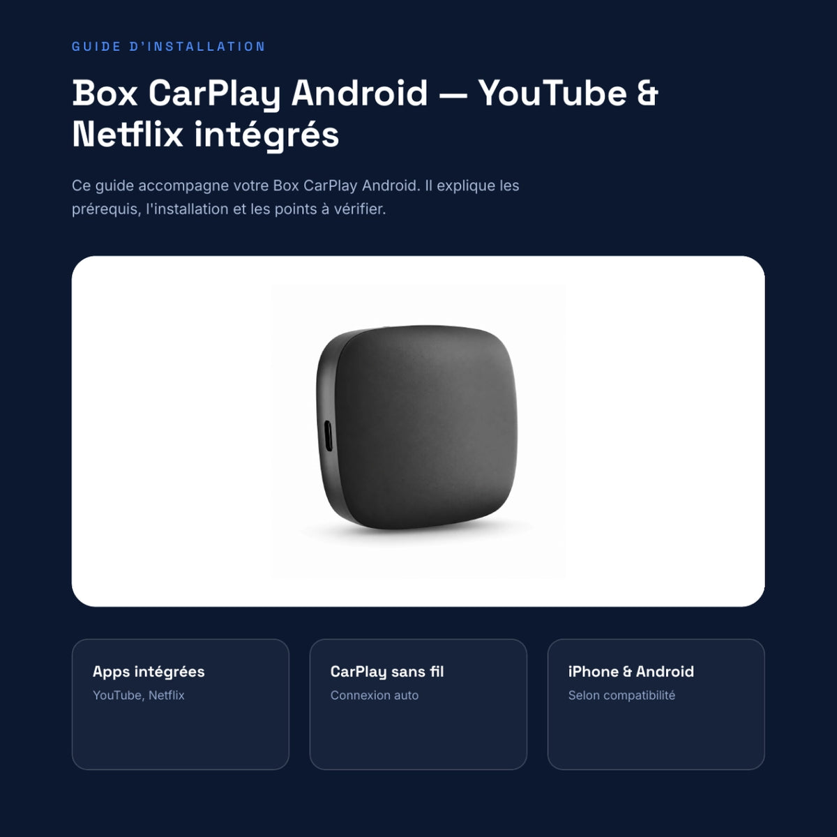 Guide d'installation de la box CarPlay Android offert, avec le boîtier YouTube et Netflix